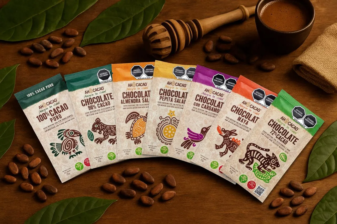 Línea de chocolates artesanales Ah Cacao elaborados con cacao mexicano