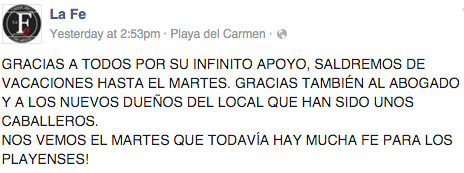 Mensaje de La Fe en FB